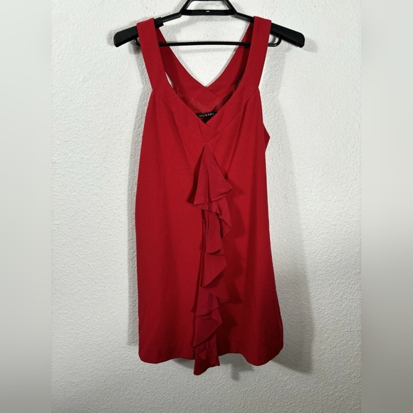 Elegant Red Ruffle Mini Dress - Picture 1 of 5